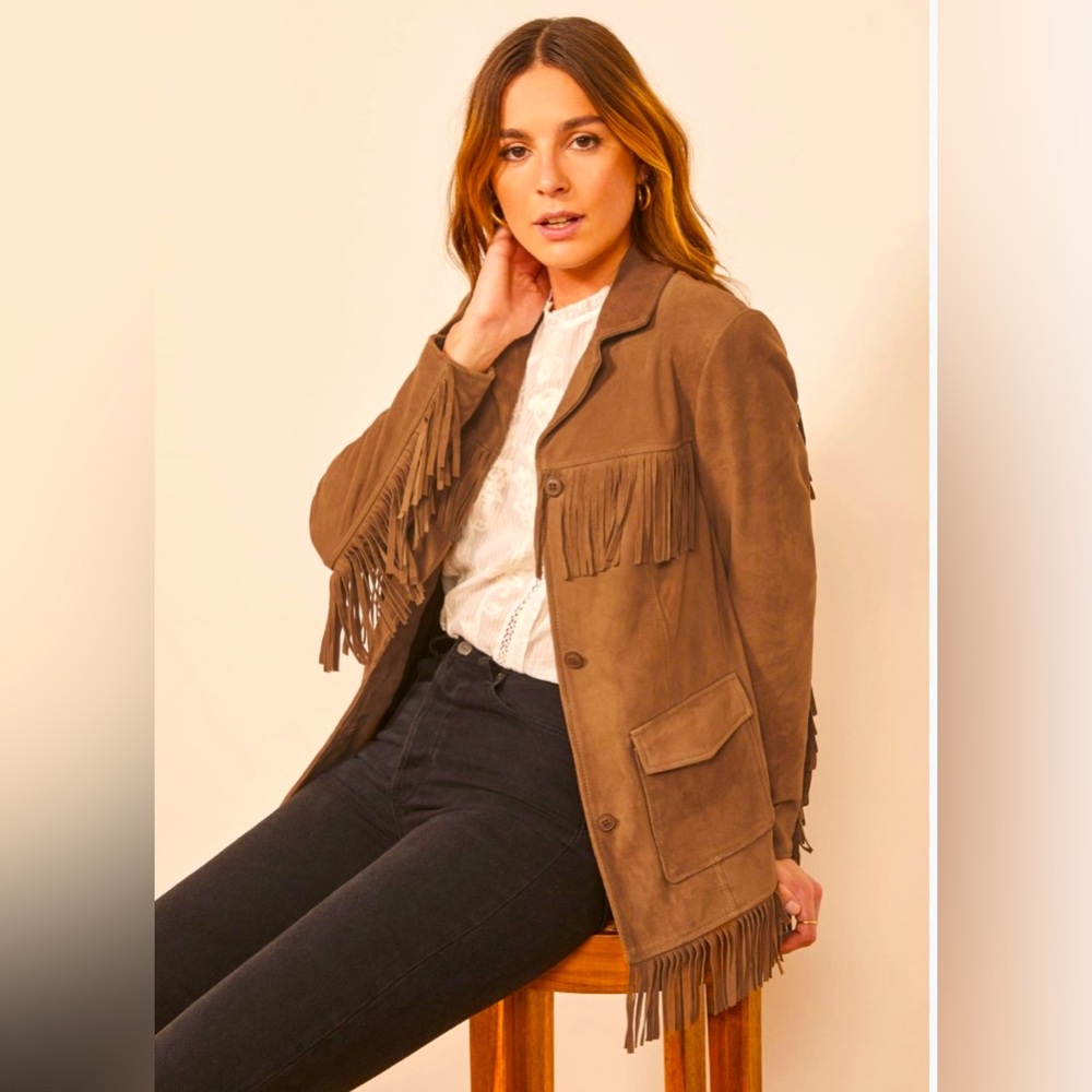 Veda x Reformation Brown Suede Fringe Jacket